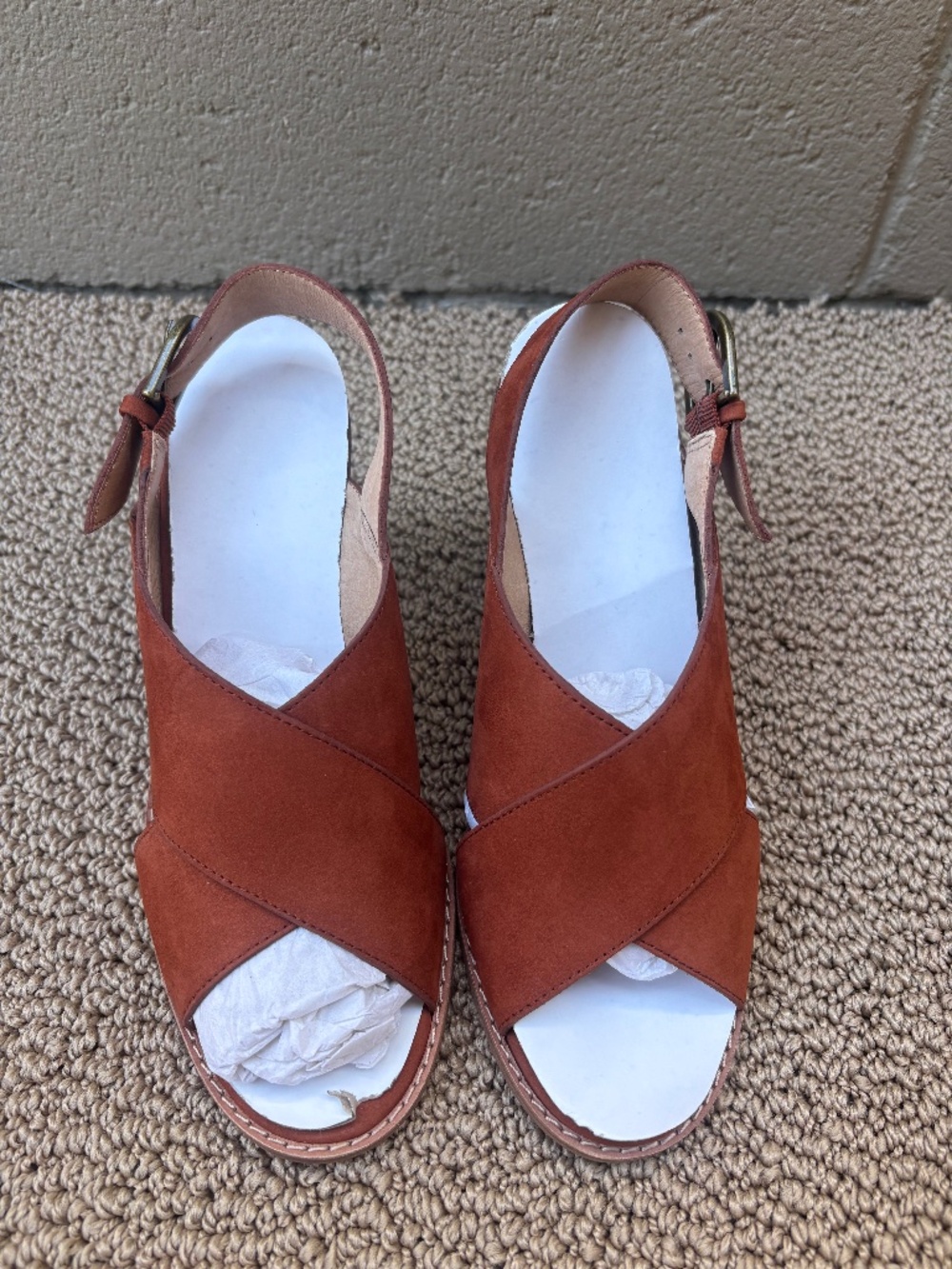 Madewell The Ruthie Crisscross Block Heel Slingback-Rust Suede-6.5 - Picture 2 of 4